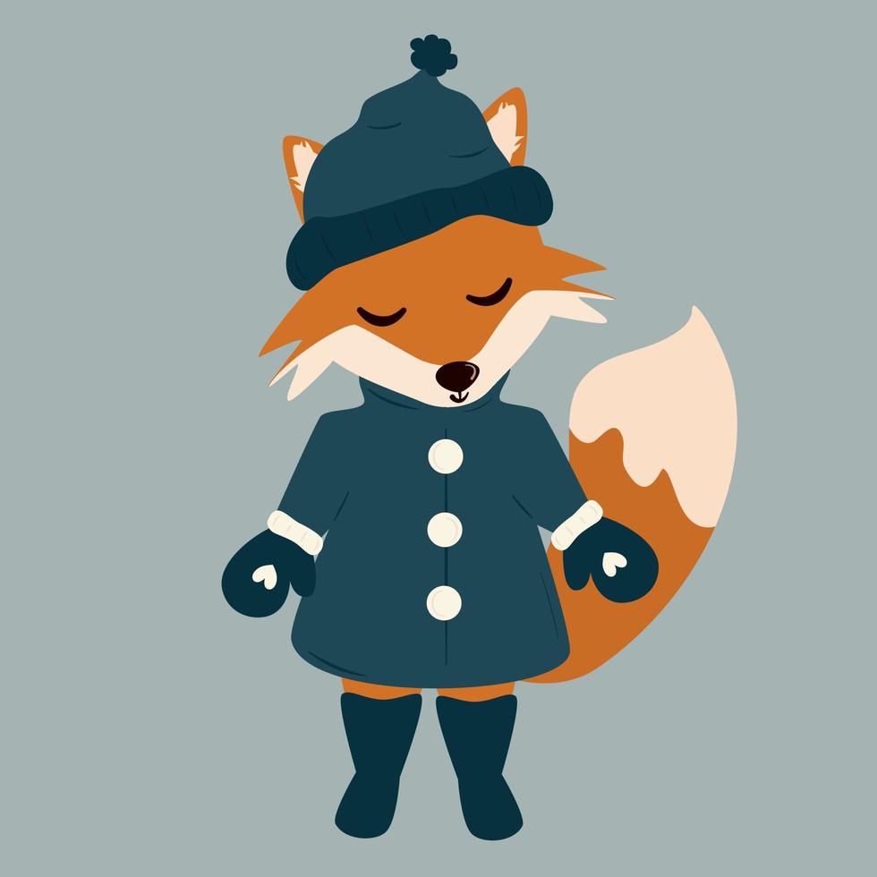 Cute cartoon character fox with winter outfit funny vector illustration