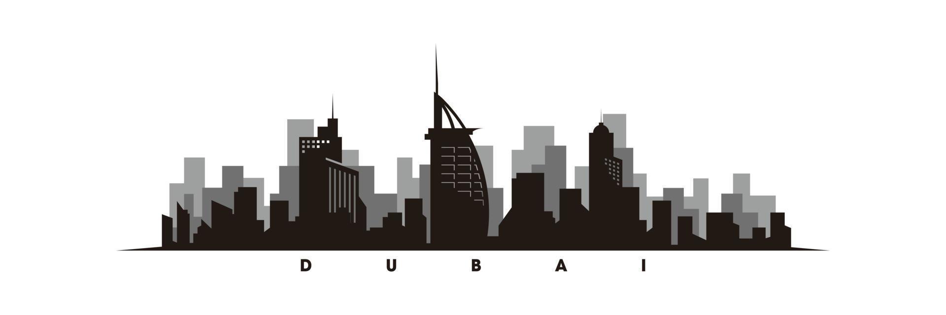 Dubai skyline and landmarks silhouette vector