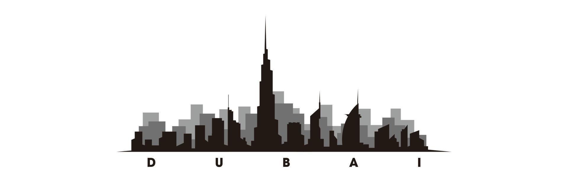 Dubai skyline and landmarks silhouette vector