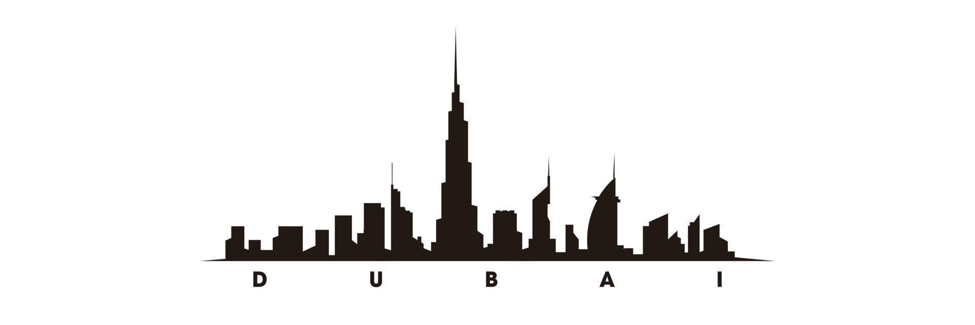 Dubai skyline and landmarks silhouette vector