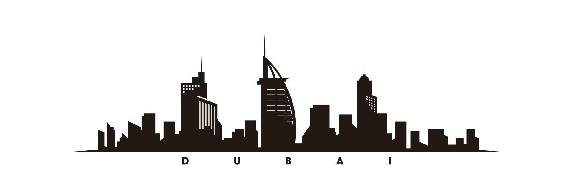 Dubai skyline and landmarks silhouette vector