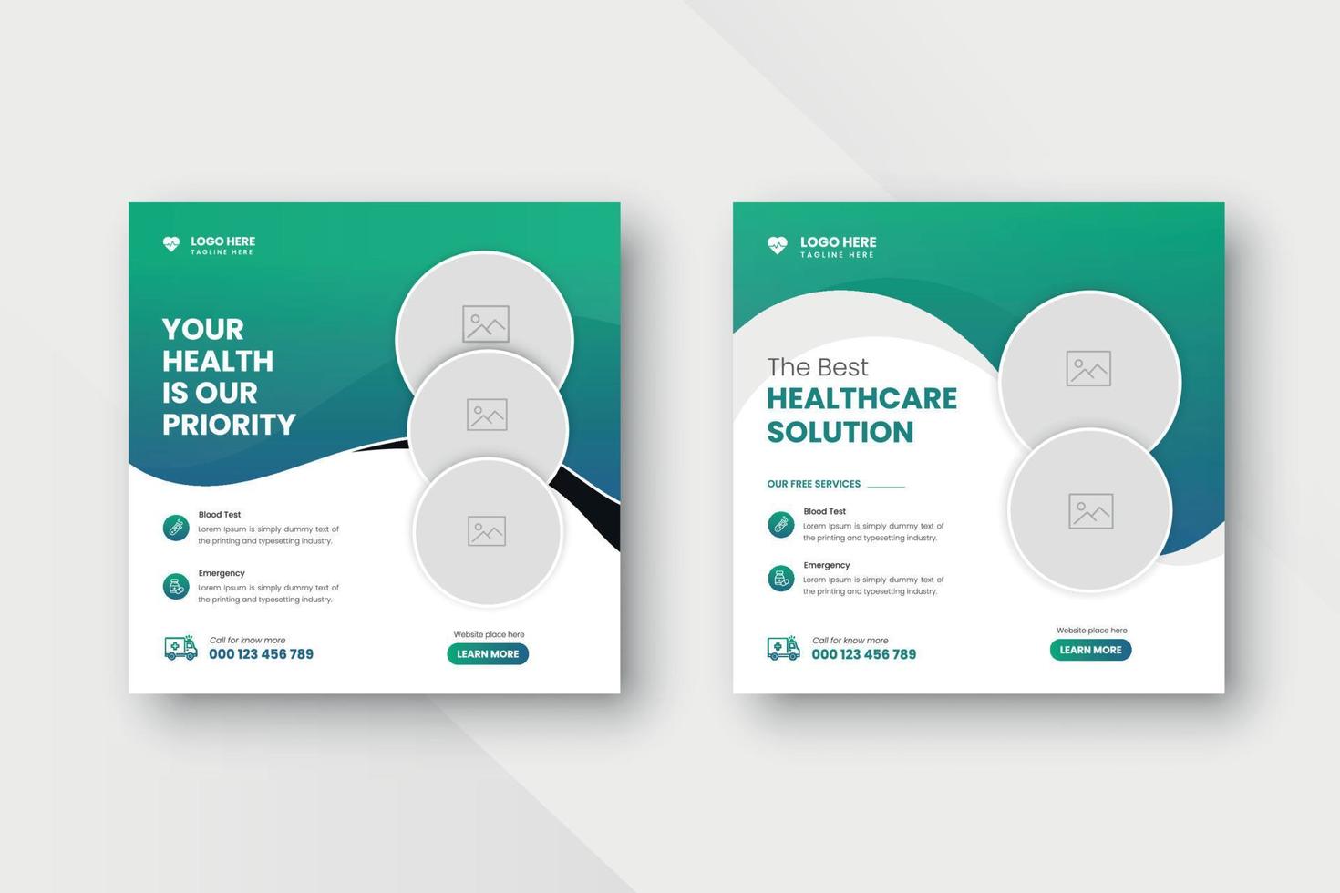 Modern Medical Healthcare services Social Media Post Design Template. Clinic or Hospital Digital Marketing Square Flyer vector