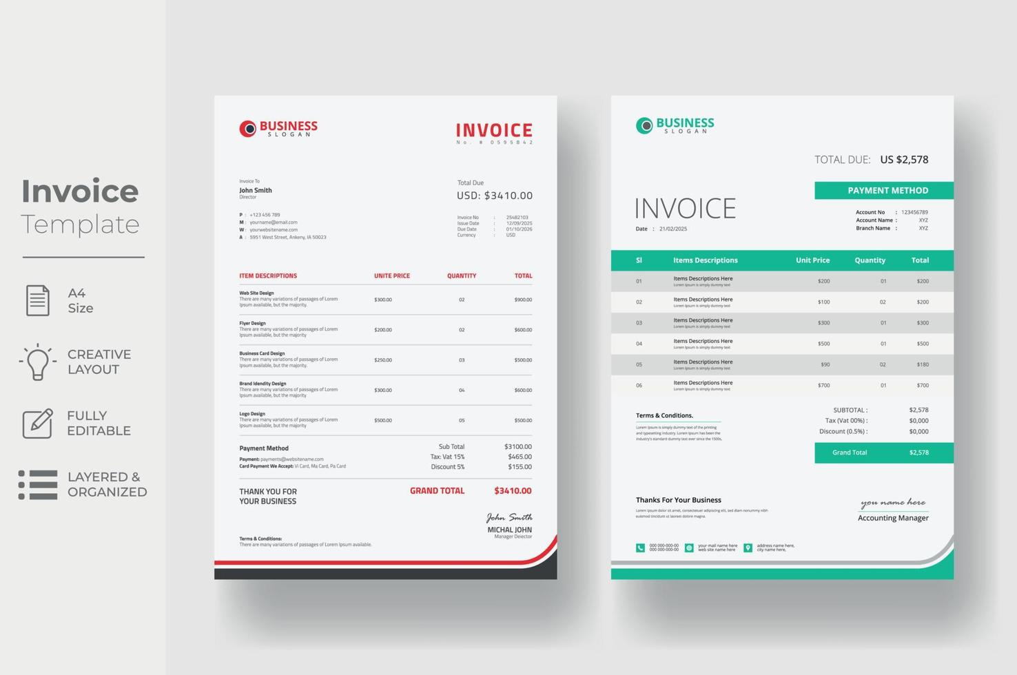 Invoice Template Design vector