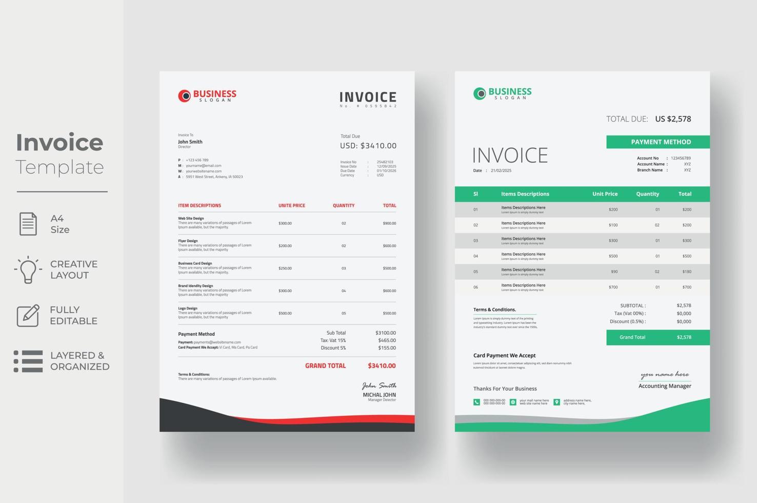 Invoice Template Design vector