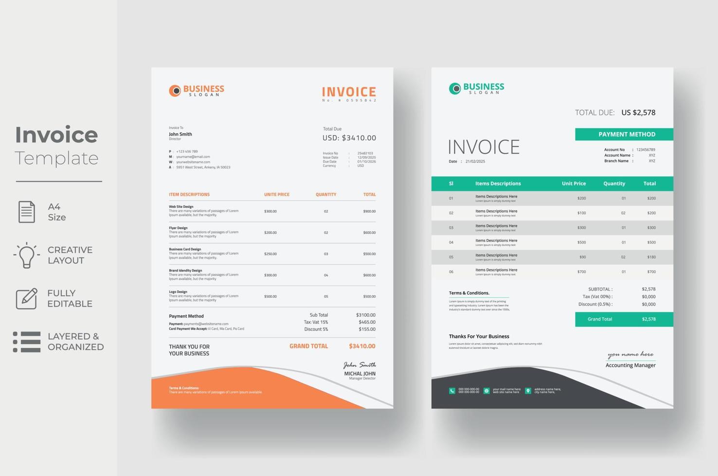 Invoice Template Design vector