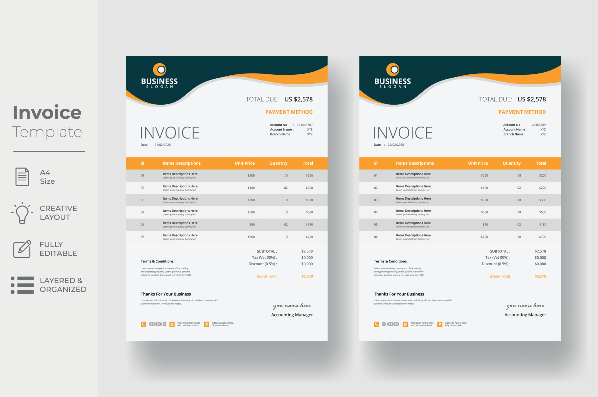 Invoice Template Design 21903439 Vector Art at Vecteezy