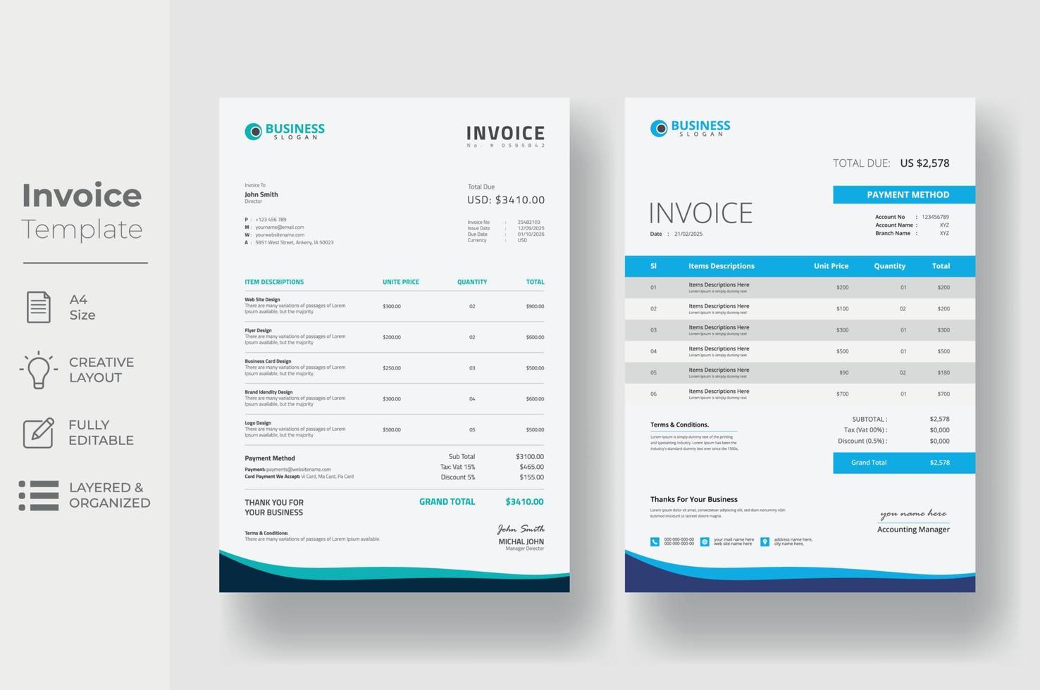 Invoice Template Design vector