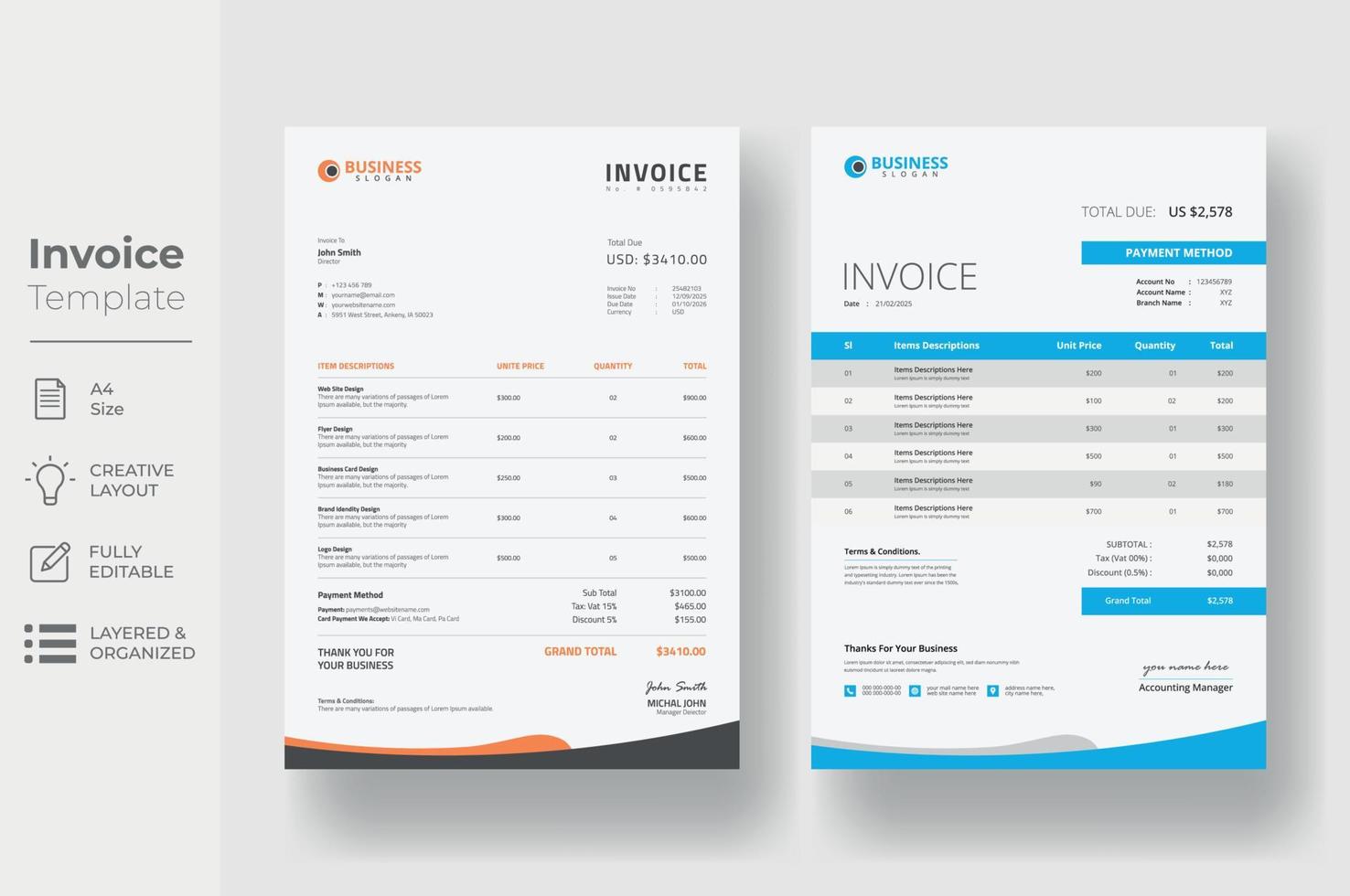 Invoice Template Design vector