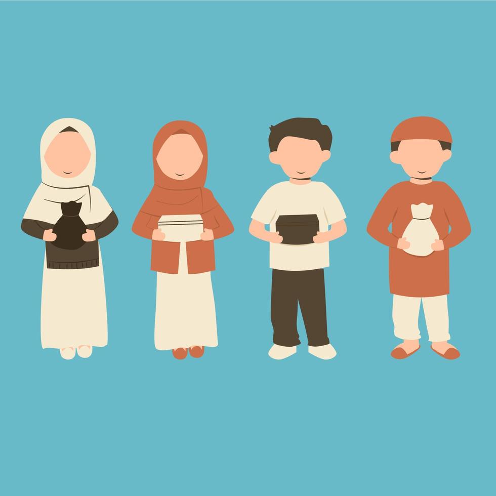 set of people giving charity or zakat vector