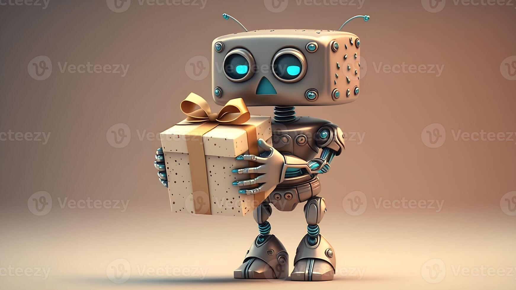 Modern Robot Hold Gift Box, photo