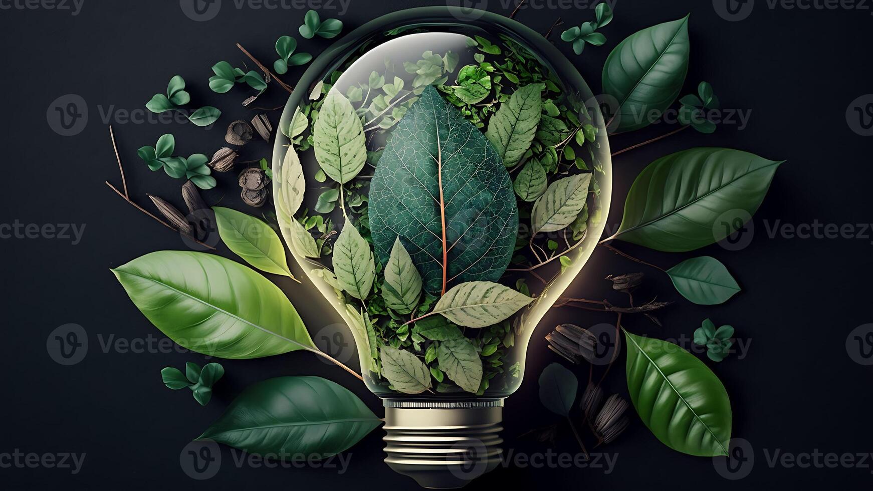 Respetuoso del medio ambiente ligero bulbo, renovable energía y sostenible vivo concepto con generativo ai. foto