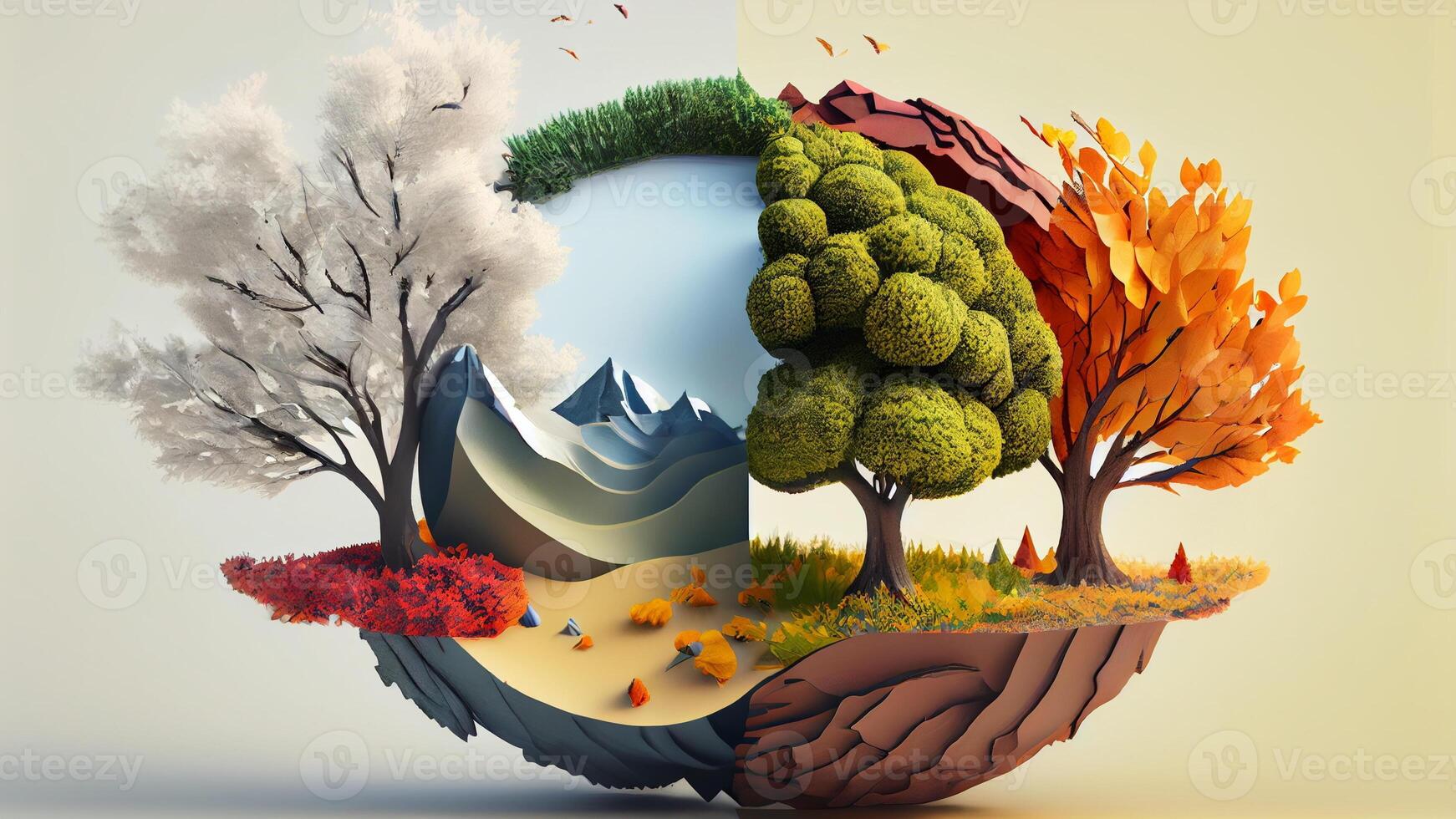 Four seasons with spring, summer, autumn, winter. tree beautiful for your design with photo