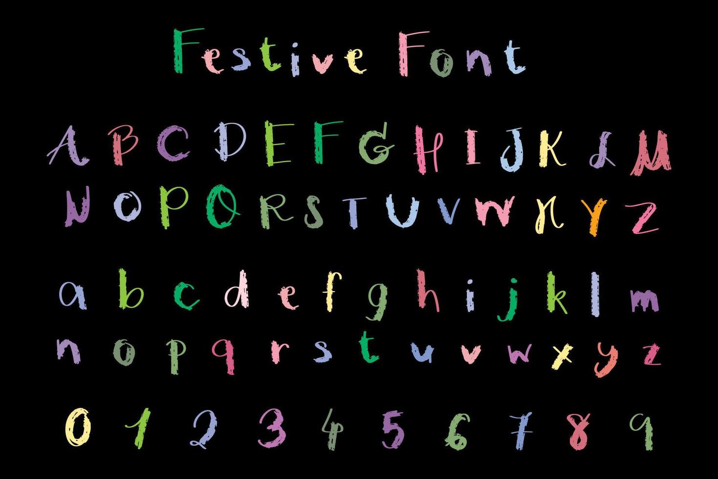 Arizona alfabeto letras y 0-9 números festivo un re gracioso fuente vector y ilustración