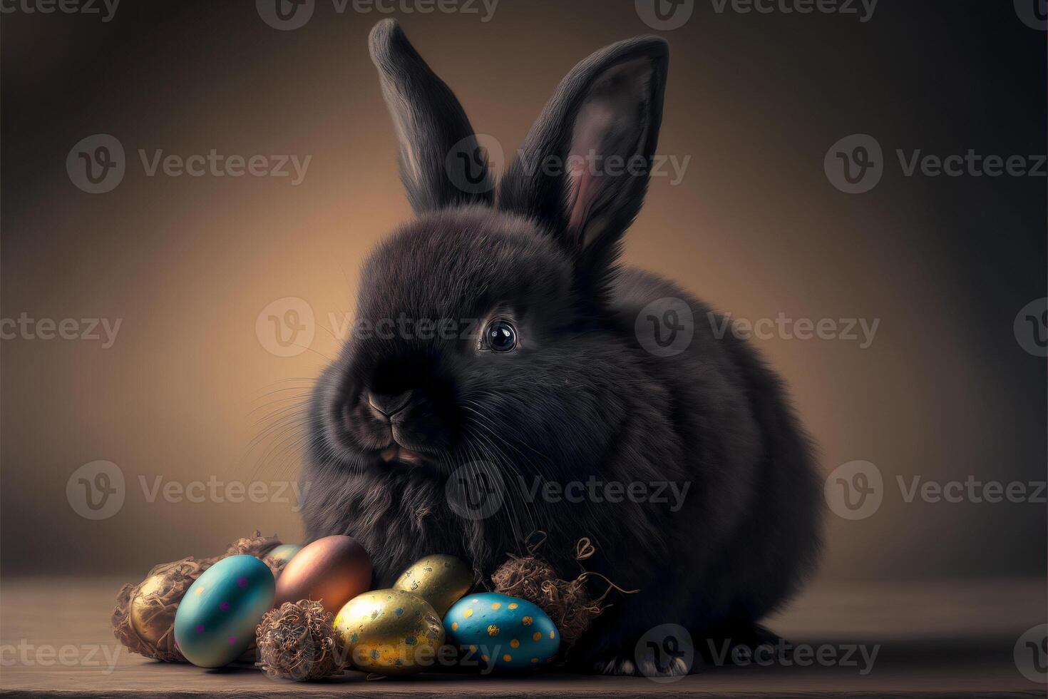 negro Pascua de Resurrección conejito y de colores Pascua de Resurrección huevos. generativo ai ilustración. foto