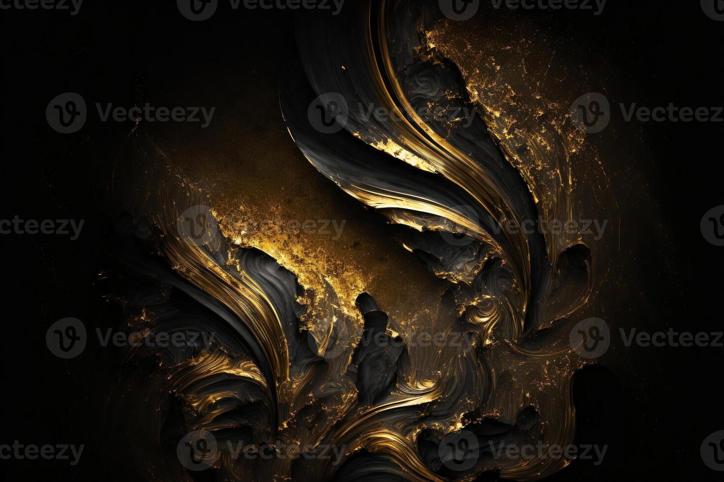An abstraction of black volcanic magma and liquid gold. illustration. photo