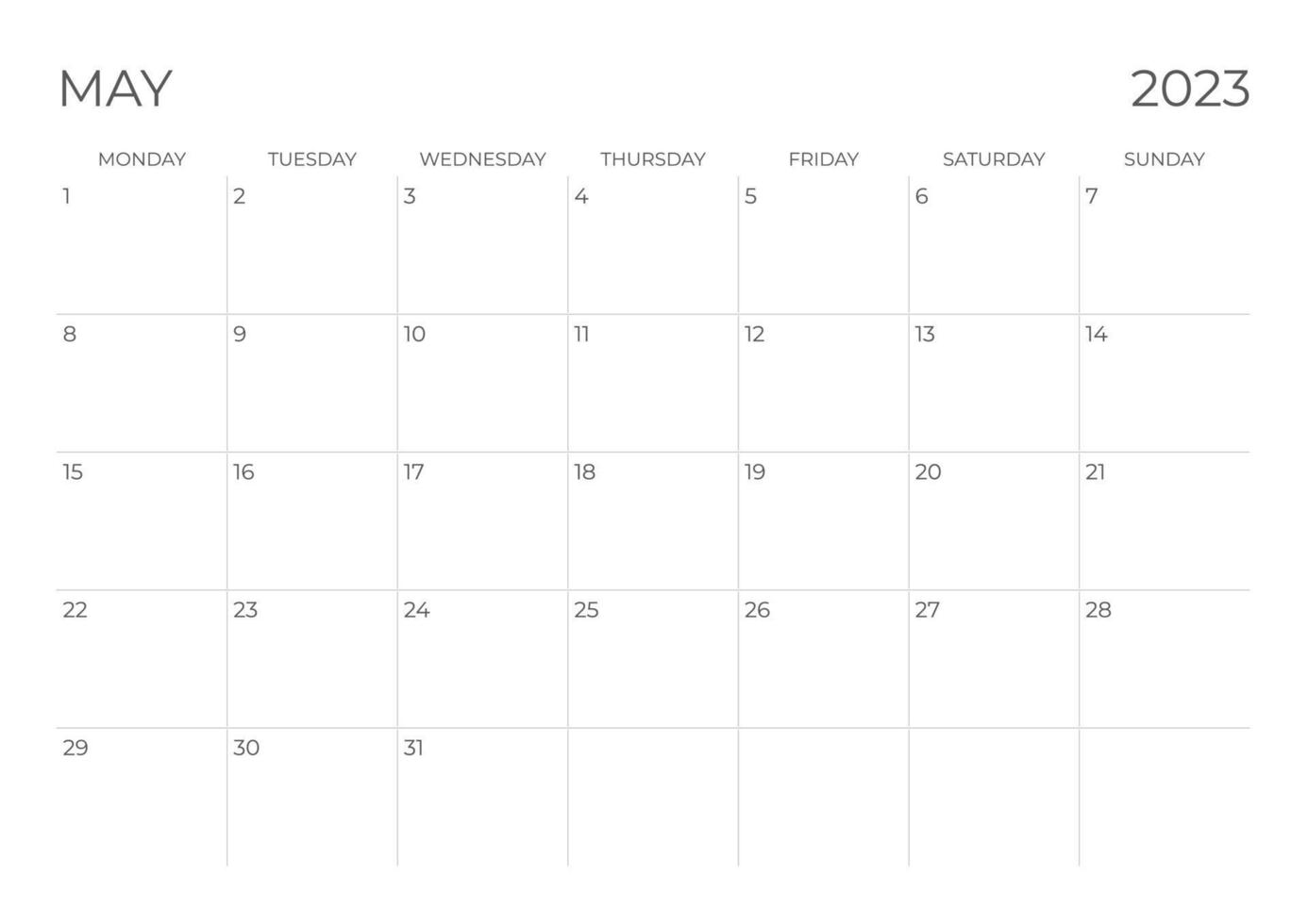 May 2023 calendar start from monday vector