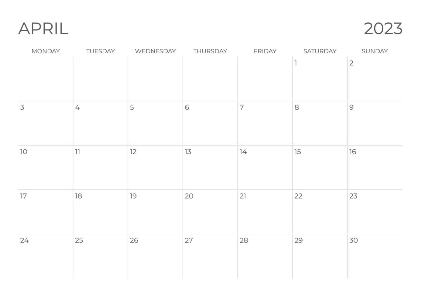 Calendar April 2023 start from monday vector