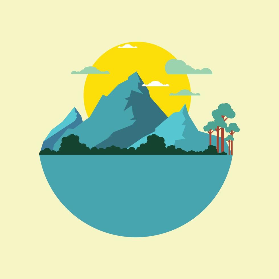Nature mountain forest landscape background in flat colors vector