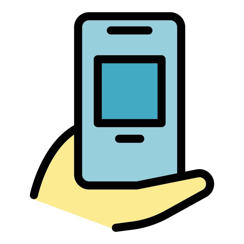 Hand holding phone icon vector flat