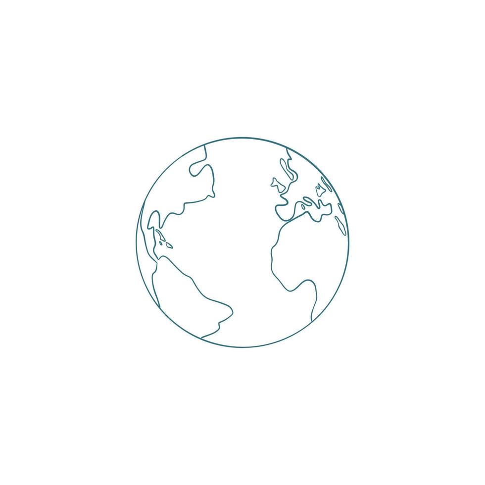 Hand drawn icon of the flat planet Earth. Vector illustration in a simple doodle style.