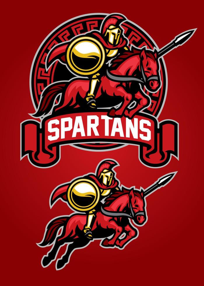 spartan warrior riding horse mascot vector