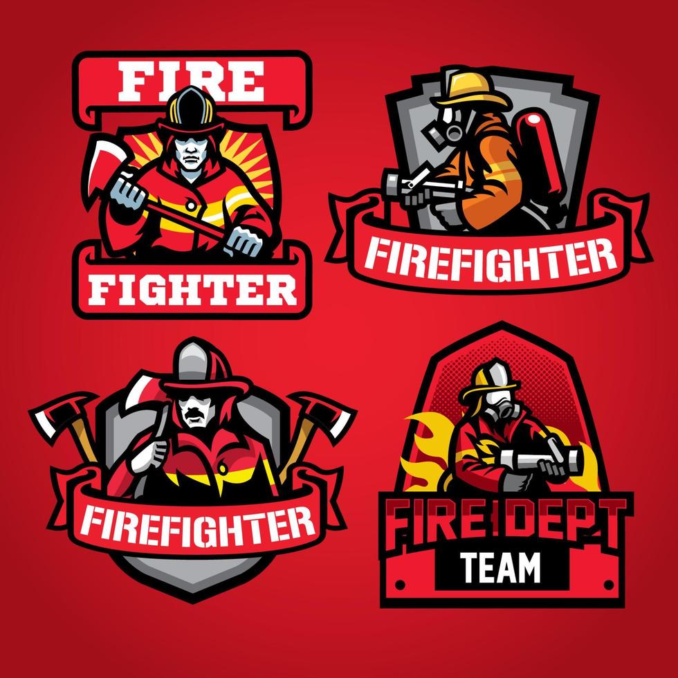 firefighter deptartment badge design  set vector