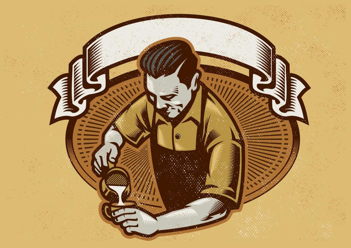 retro diseño barista haciendo el latté vector