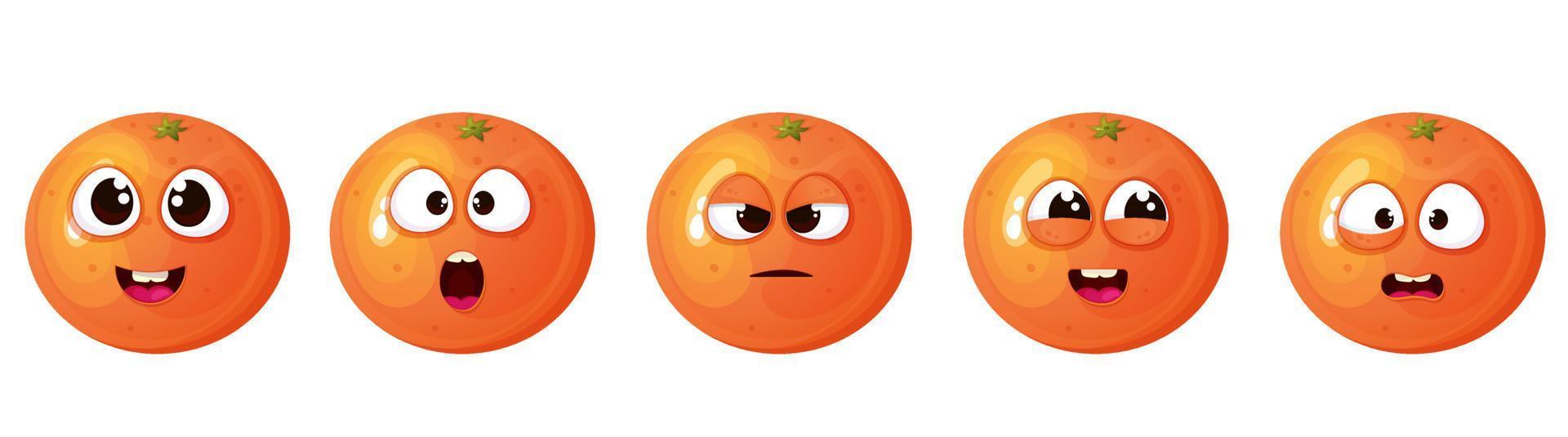 gracioso linda naranja conjunto con diferente emoción rostro. vector