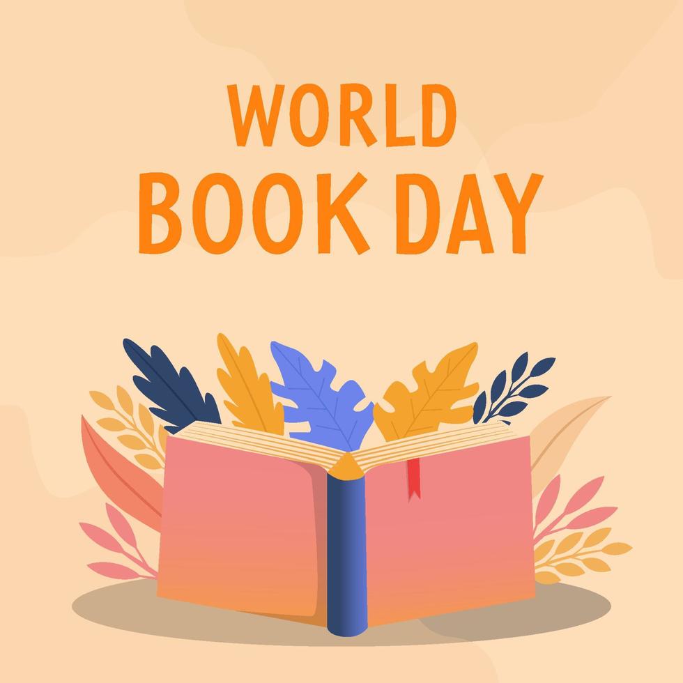 flat world book day illustration with floral vector