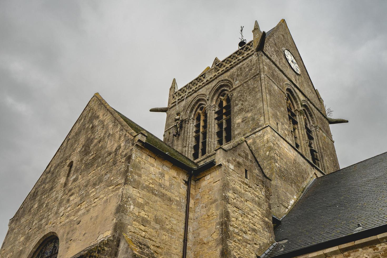 The church of Saint Mere Englise. Were the paratrooper John Steele of the 82nd Airborne landed on the Tower of the Church.  Normandy  France 6 februari 2023 photo