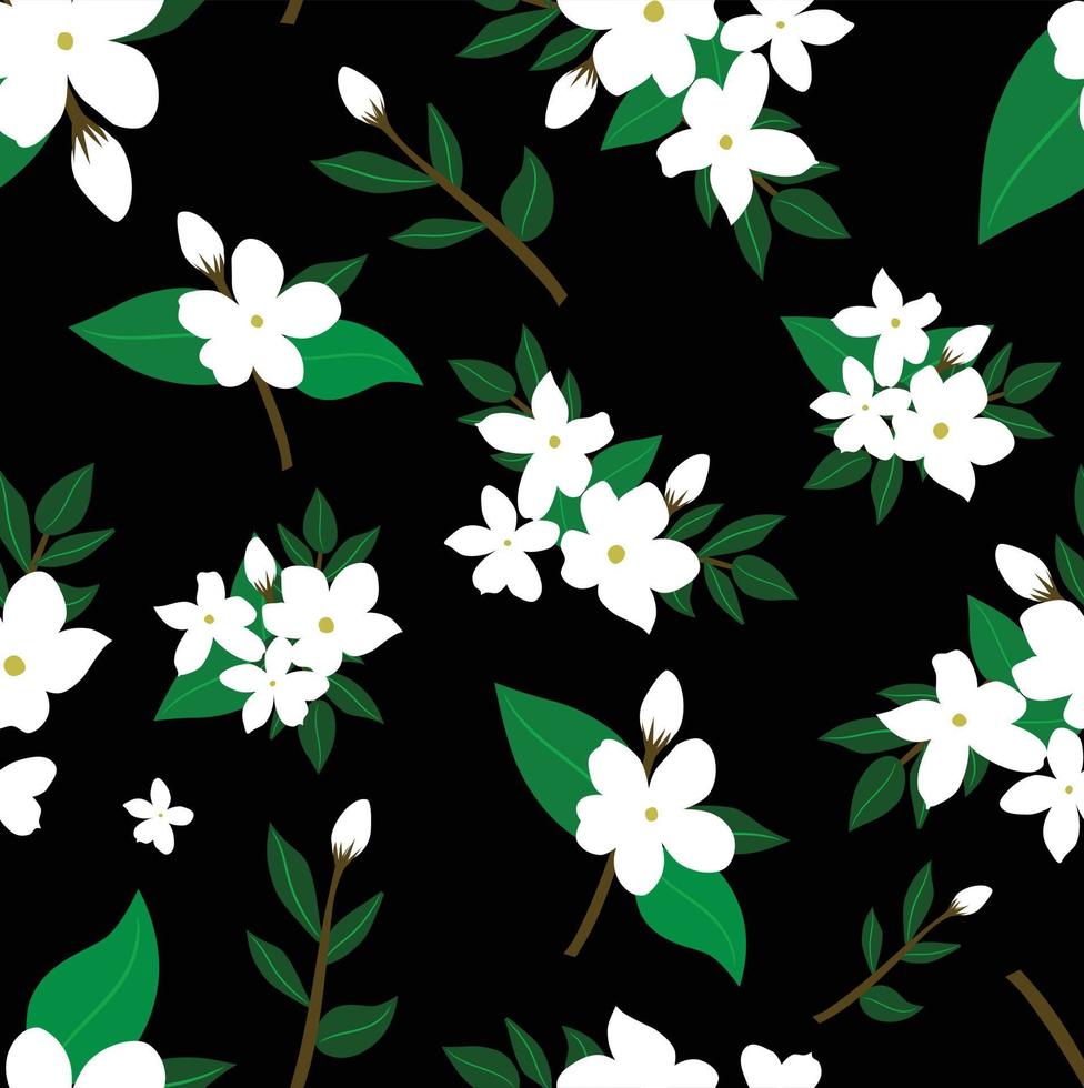 Daisy flowers seamless pattern on black background vector
