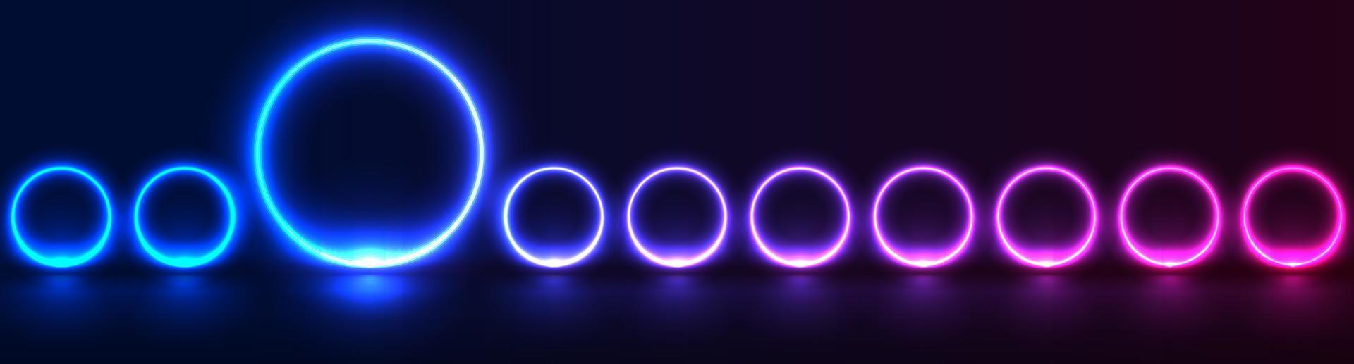 Concept abstract sci-fi banner with blue purple glowing neon circles vector