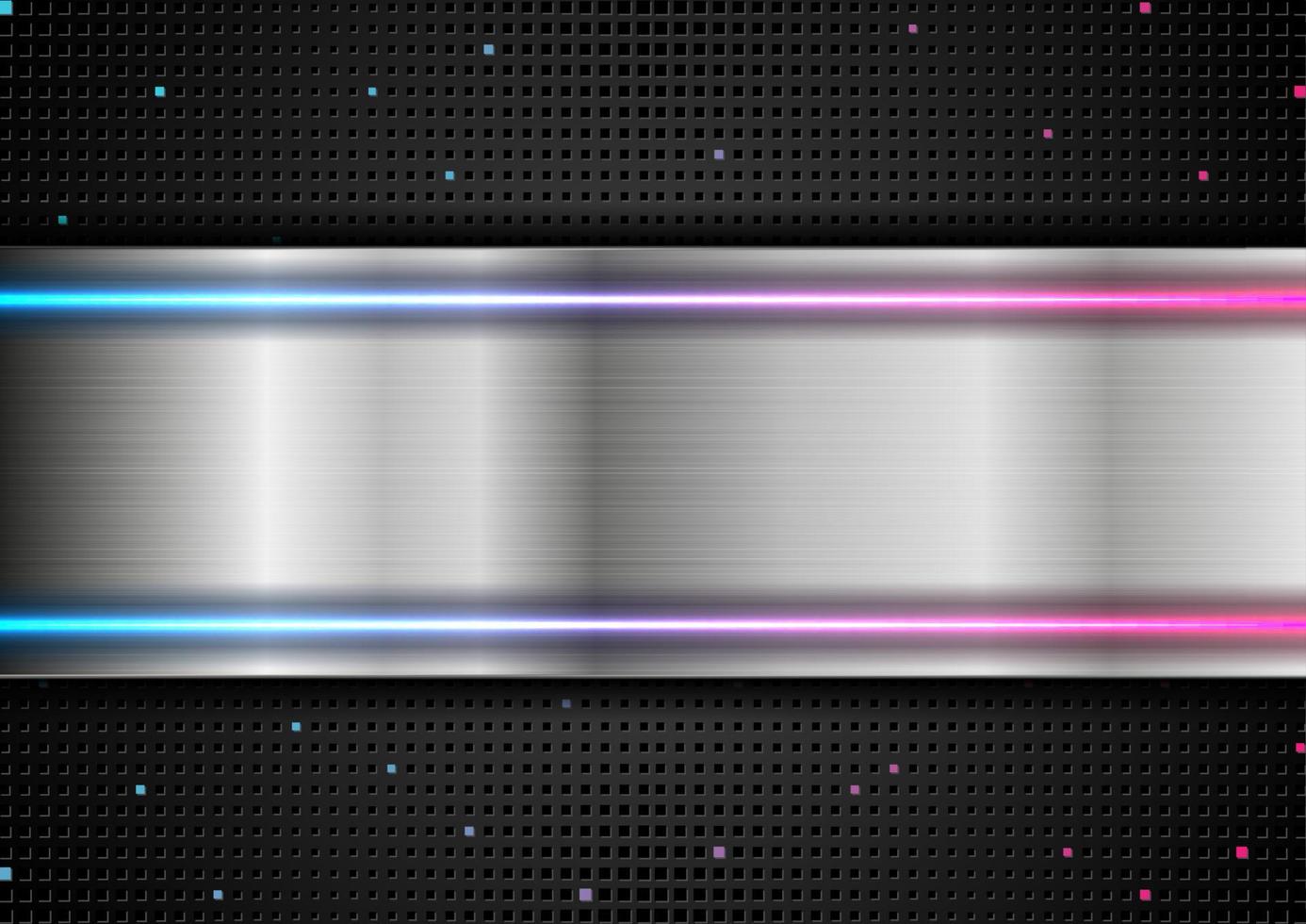 Technology abstract silver metallic background with neon shiny light vector