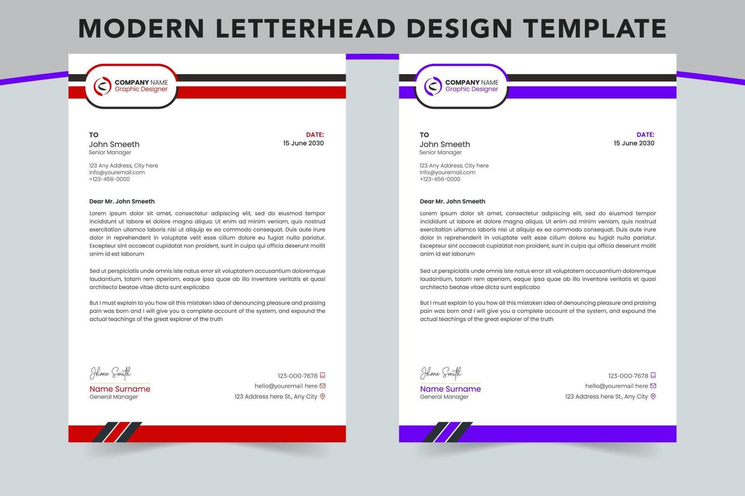 Corporate modern business letterhead design template, 2 color variation, business letterhead design template vector