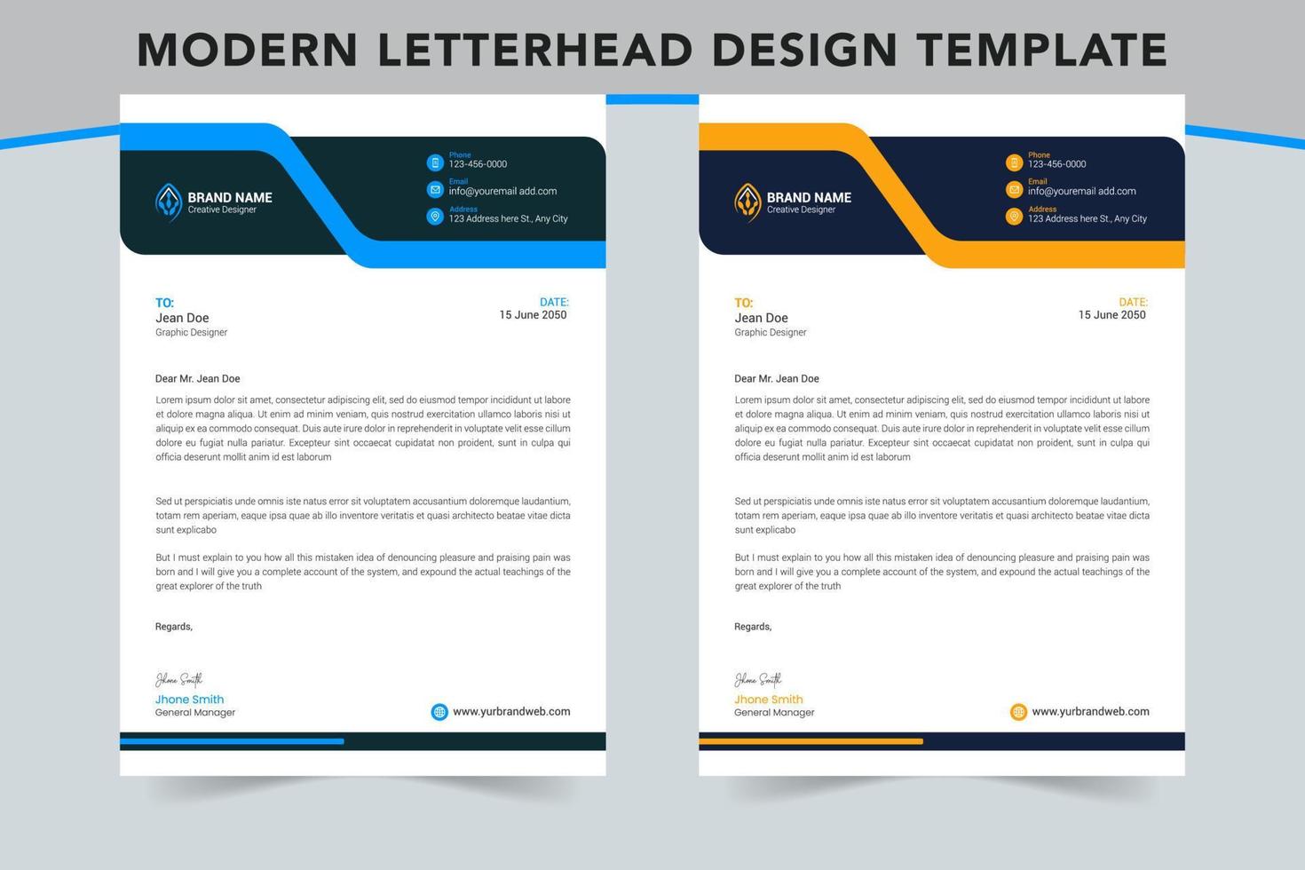 Corporate modern business letterhead design template, 2 color variation, business letterhead design template vector