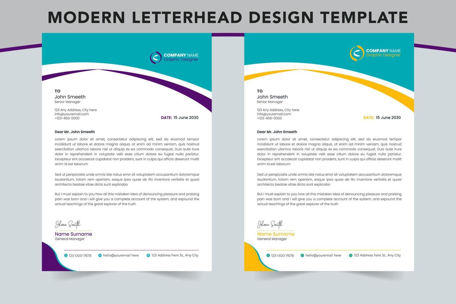 Corporate modern business letterhead design template, 2 color variation, business letterhead design template vector