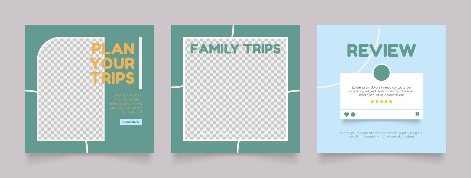 social media template banner travel and vacation service promotion vector