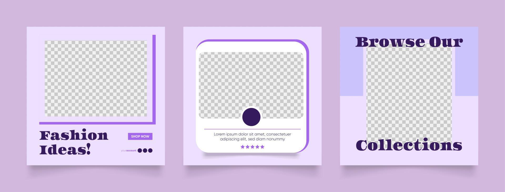 promoción de venta de moda de banner de plantilla de redes sociales en color púrpura vector
