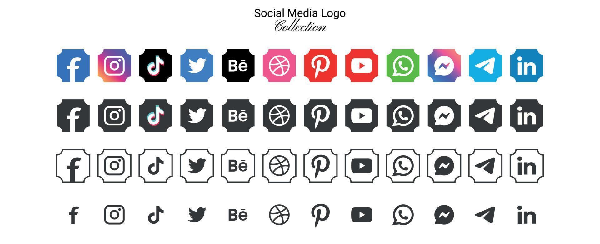 Popular social network logo icons collection in various forms, vector ...