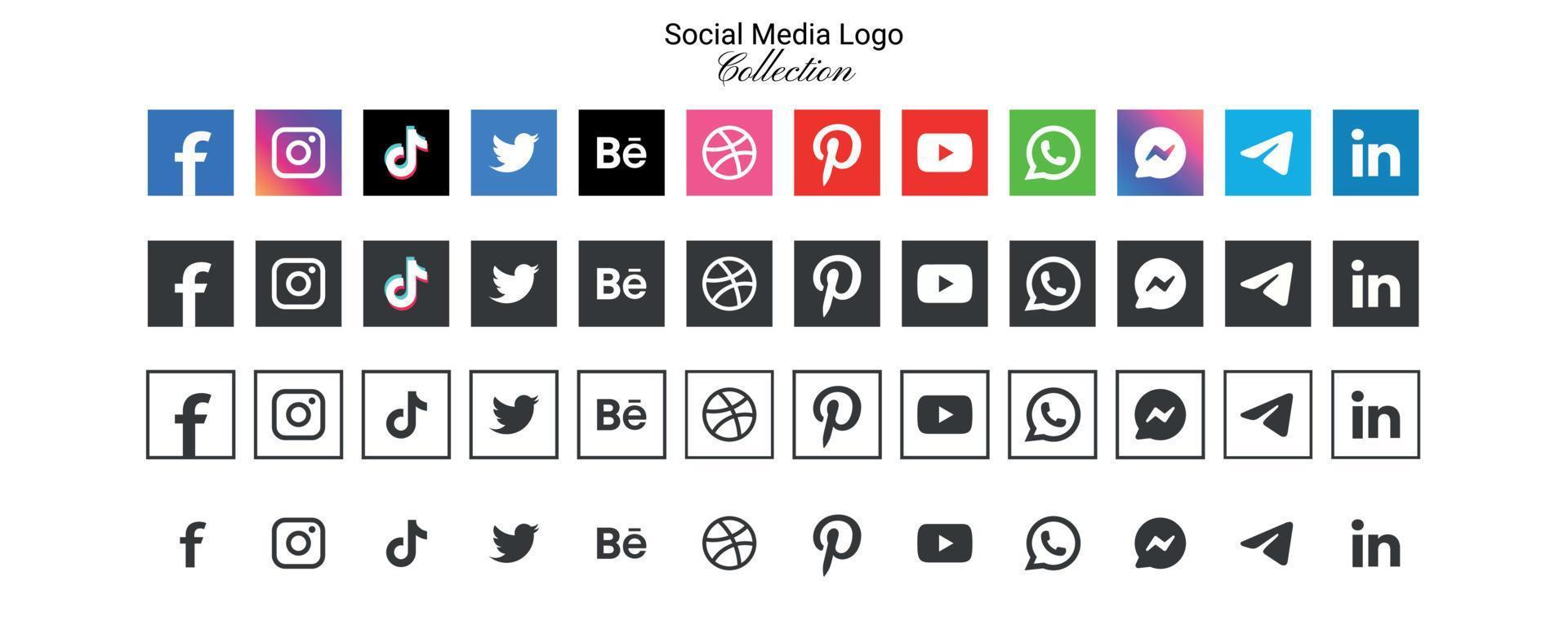 Popular social network logo icons collection in various forms, vector set