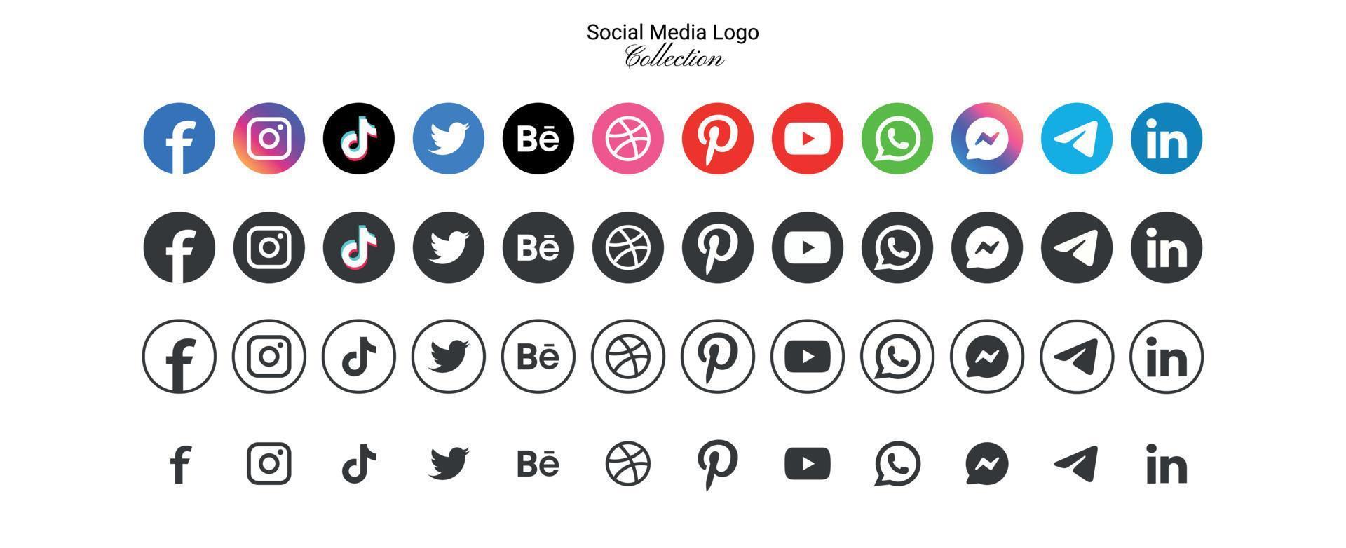Popular social network logo icons collection in various forms, vector set