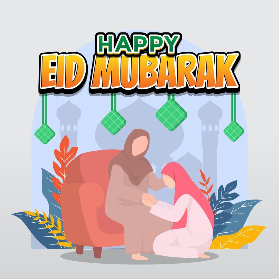 halal bihalal or eid mubarak illustration vector