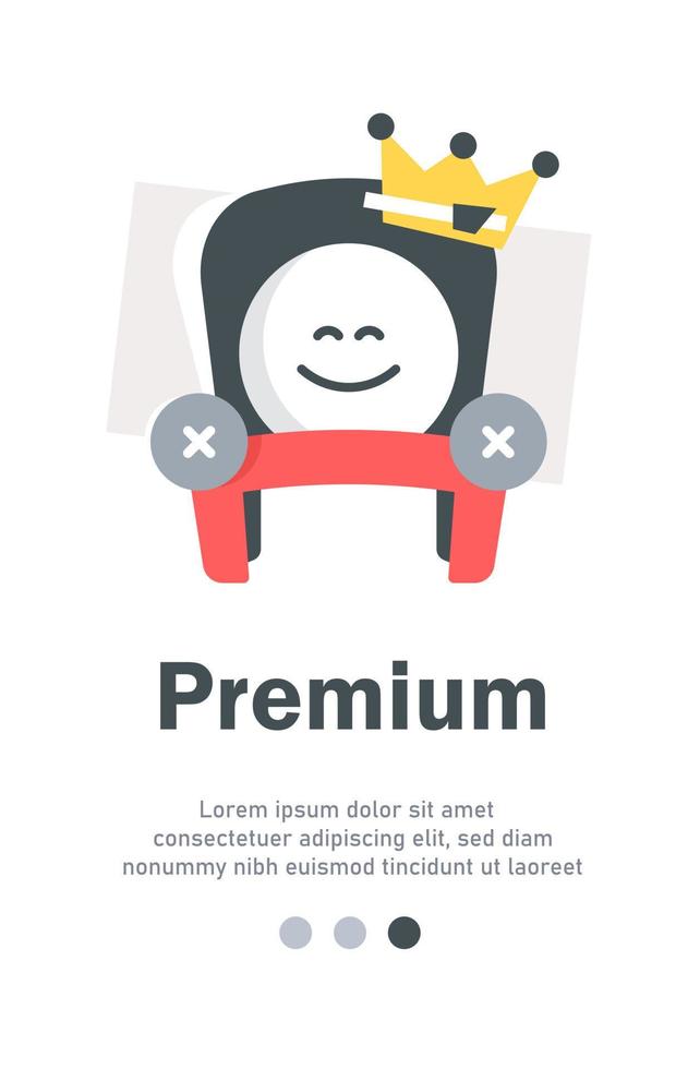 Servicio potenciar concepto,prima plan, experiencia mejora, mejor oferta, emoticon en Sillón vector