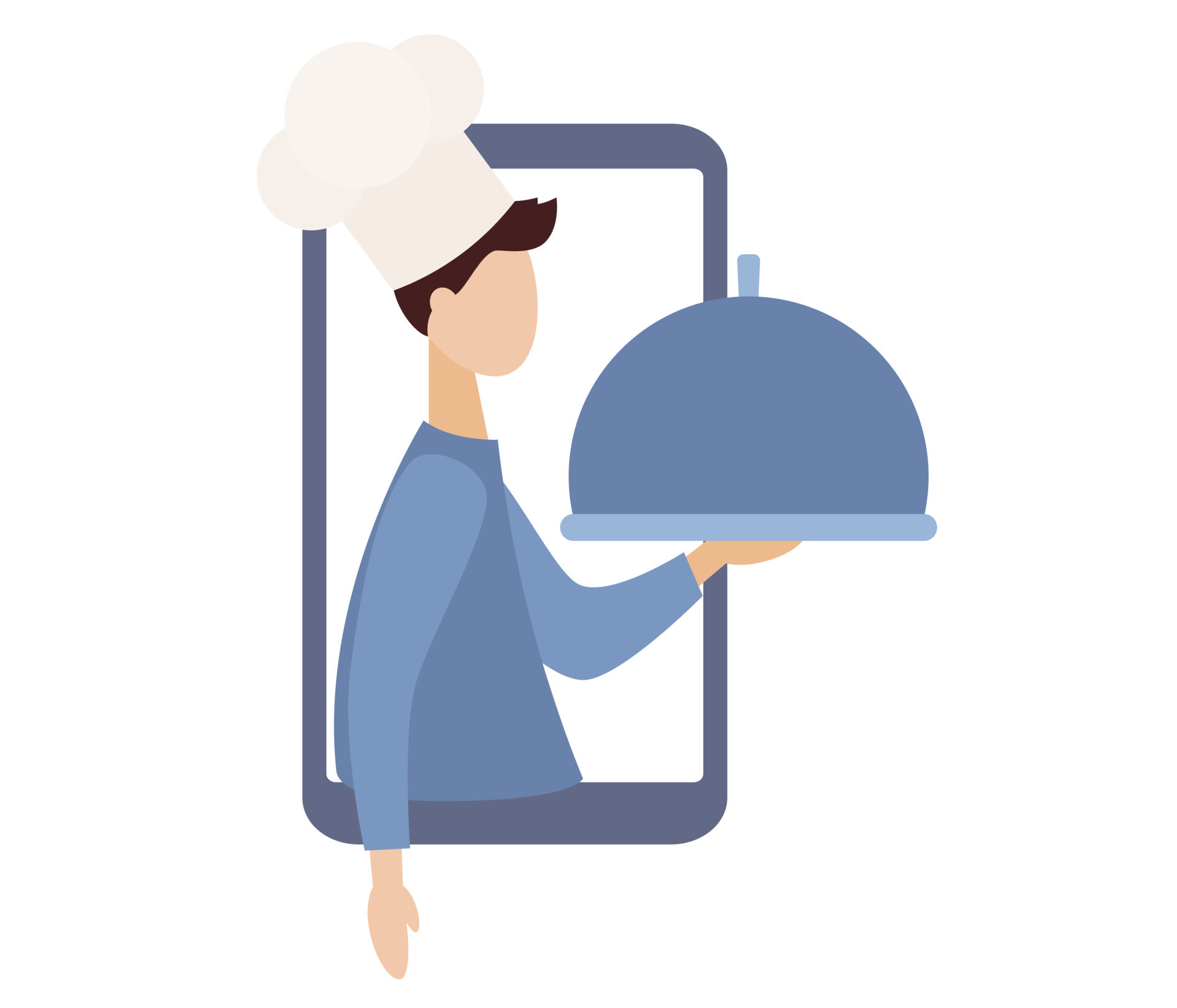 Food blogger. Cooking concept. Chef in smartphone app. Vector flat