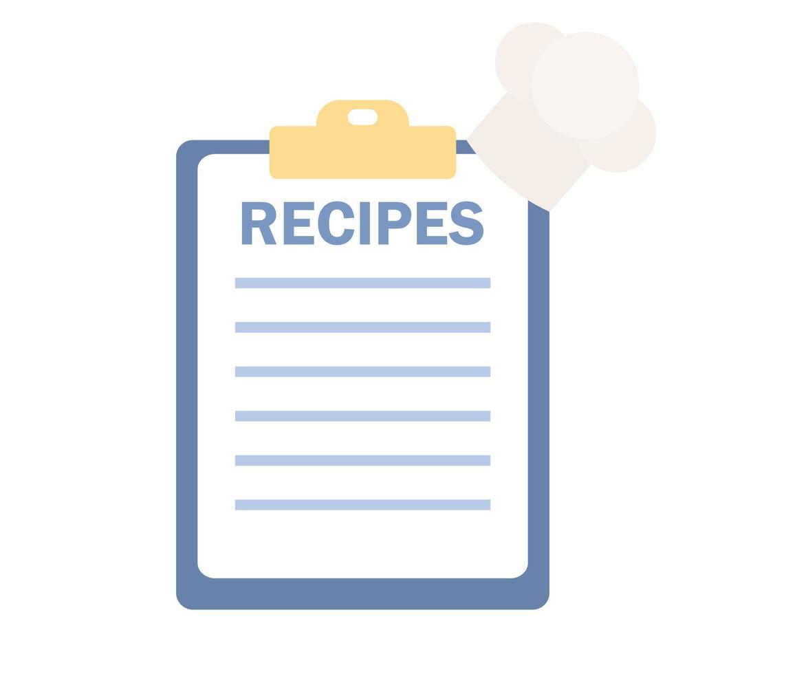 recetas icono. cocina Cocinando libro concepto. ingredientes lista. culinario texto notas vector plano ilustración