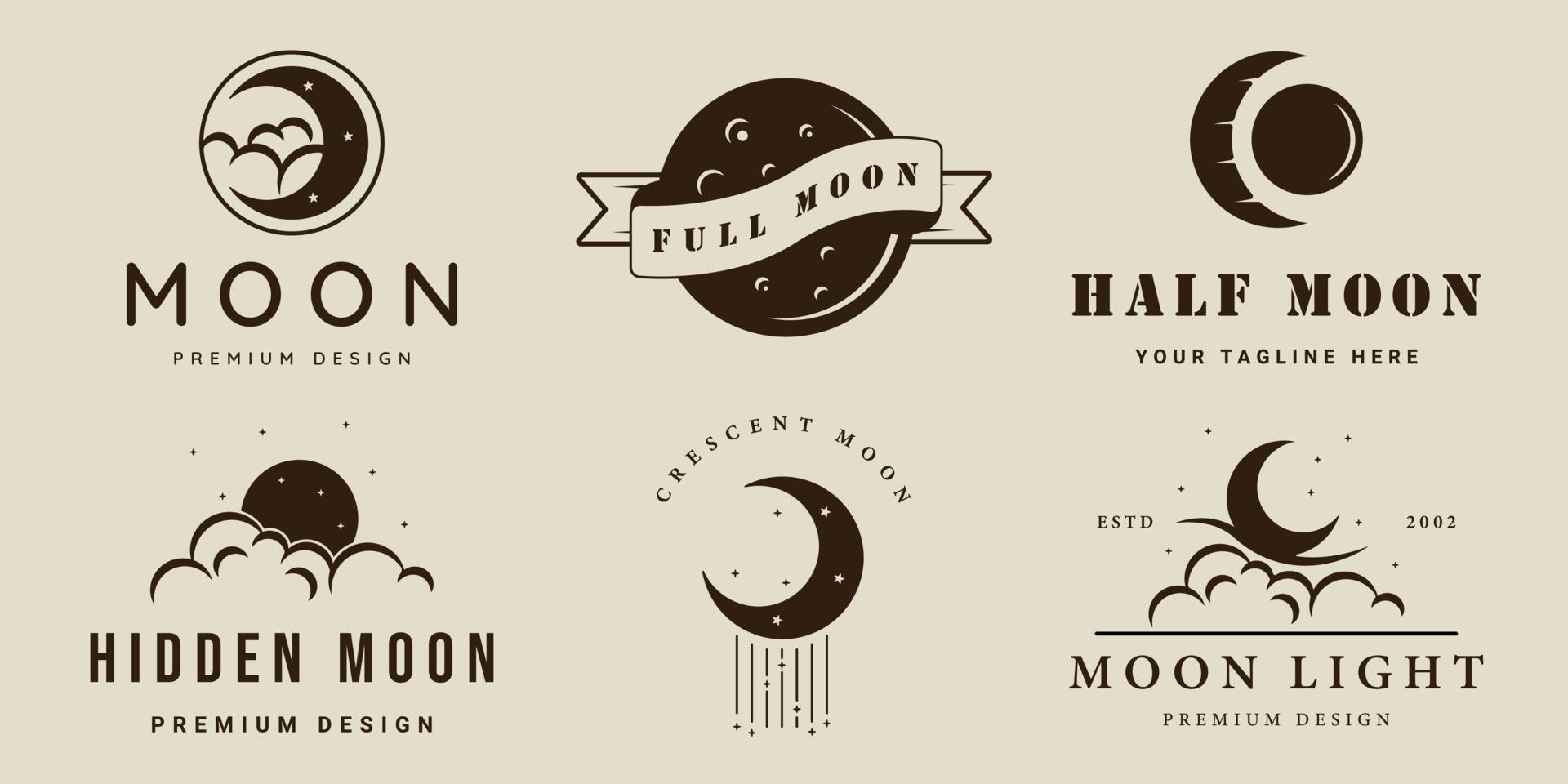 set of moon or lunar logo vintage vector illustration template icon graphic design. bundle collection of various crescent sign or symbol with simple retro style