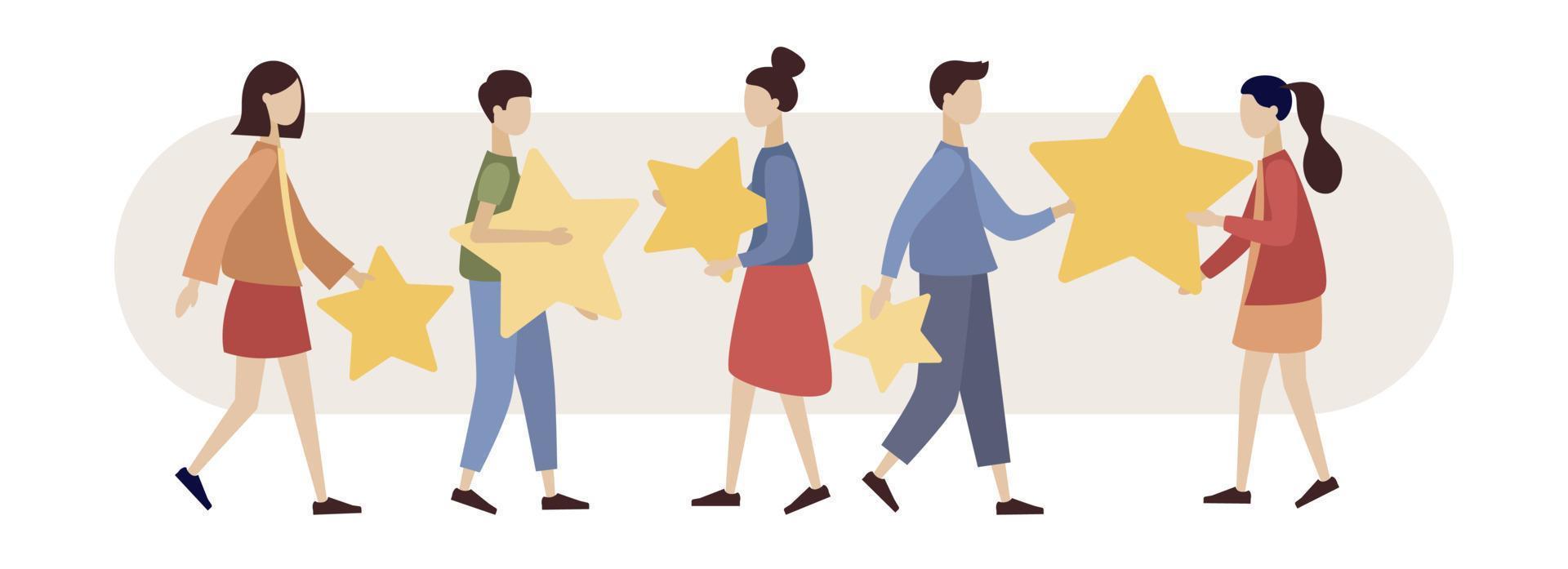 Feedback icon. People leave stars in rating concept. Customer survey, review and opinion. Vector flat illustration