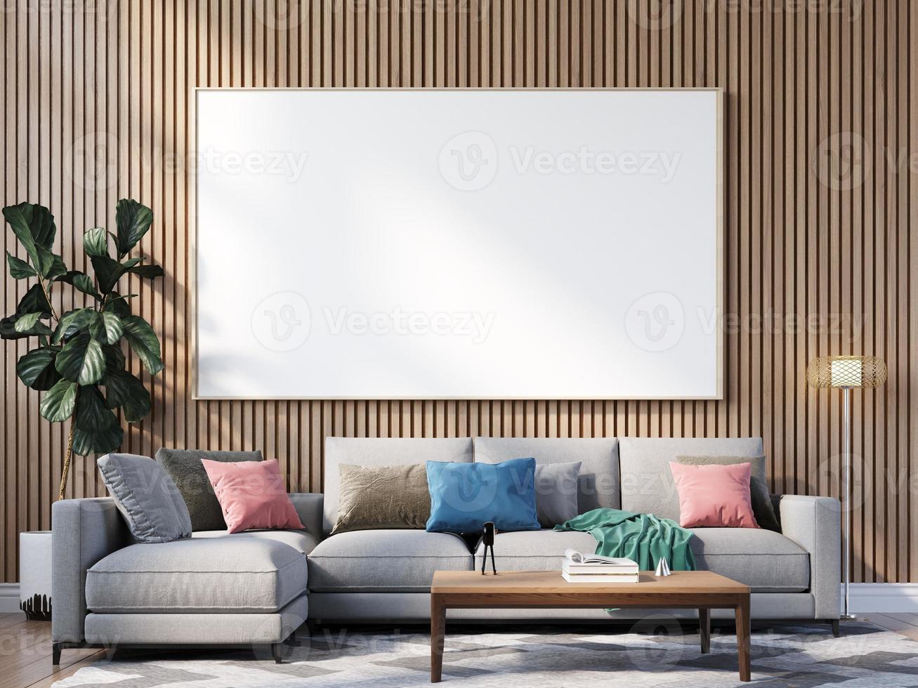 Modern home interior Mockup In Wall Living Room Templete Minimal Cozy Design photo