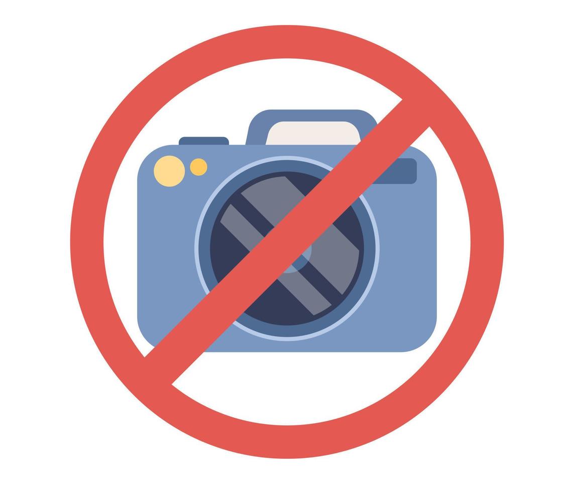 No photography icon. No camera red sign. No pictures. Vector flat illustration