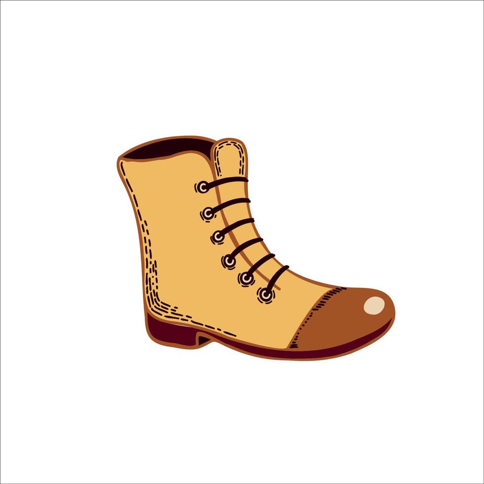 Boot. Men's shoes drawn in vector on a tablet. Brown shoe with laces on a white background. Suitable for printing, creativity